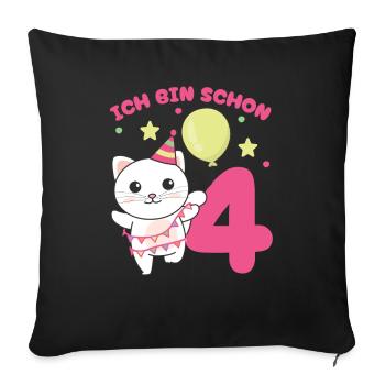 J’ai été 4 chats anniversaire enfants - Housse de coussin décorative 45 x 45 cm - noir - Devant