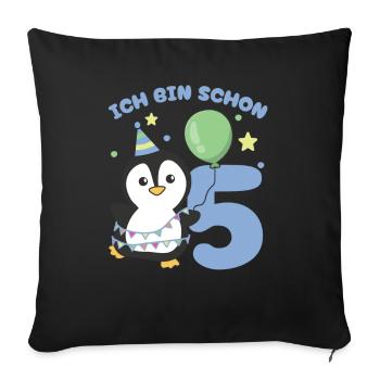 I'm already 5 penguins birthday kids - Sofa pillowcase 17,3'' x 17,3'' (45 x 45 cm) - black - Front