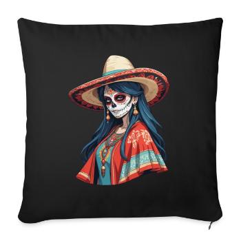 Fille mexicaine emblématique Sugar Skull - Housse de coussin décorative 45 x 45 cm - noir - Devant