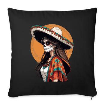 Iconic Sugar Skull Mexican Girl - Sofa pillowcase 17,3'' x 17,3'' (45 x 45 cm) - black - Front
