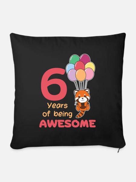 Roter Panda zum 6. Geburtstag Kinder sechs Jahre - Sofakissenbezug 45 x 45 cm - Schwarz