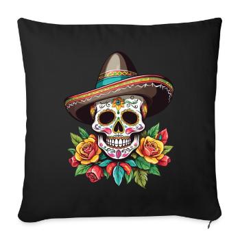 Iconique Sugar Skull Mexico Streetwear - Housse de coussin décorative 45 x 45 cm - noir - Devant