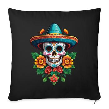 Fête mexicaine emblématique de Sugar Skull - Housse de coussin décorative 45 x 45 cm - noir - Devant