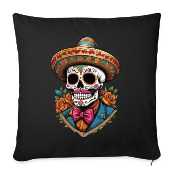 Fête mexicaine emblématique de Sugar Skull - Housse de coussin décorative 45 x 45 cm - noir - Devant