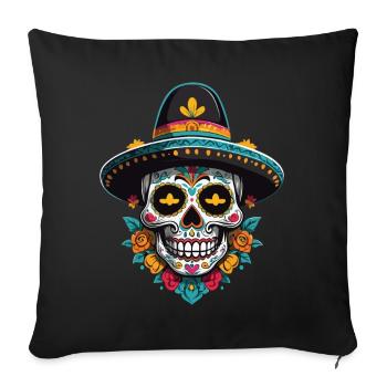 Fête mexicaine emblématique de Sugar Skull - Housse de coussin décorative 45 x 45 cm - noir - Devant