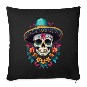 Fête mexicaine emblématique de Sugar Skull - Housse de coussin décorative 45 x 45 cm - noir - Devant