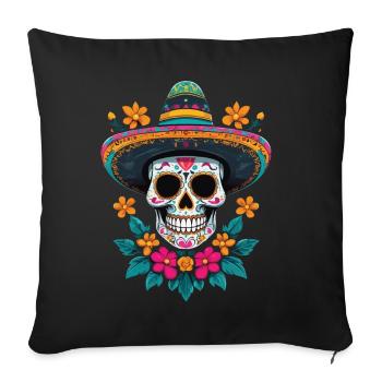 Crâne de sucre emblématique Mexique Dia de Muertos - Housse de coussin décorative 45 x 45 cm - noir - Devant