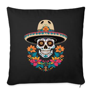 Fête mexicaine emblématique de Sugar Skull - Housse de coussin décorative 45 x 45 cm - noir - Devant