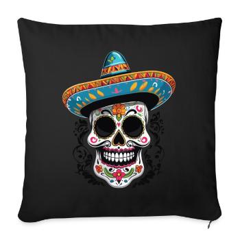 Streetwear mexicain emblématique Sugar Skull - Housse de coussin décorative 45 x 45 cm - noir - Devant