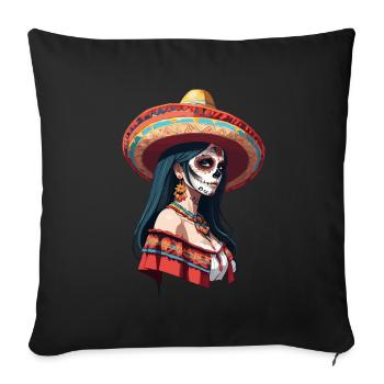 Ikonischer Zuckerschädel Mexikanisches Girl - Sofakissenbezug 45 x 45 cm - Schwarz - Vorne