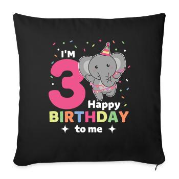 Eléphant pour les enfants de 3 ans - Housse de coussin décorative 45 x 45 cm - noir - Devant
