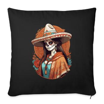 Fête mexicaine emblématique de Sugar Skull - Housse de coussin décorative 45 x 45 cm - noir - Devant