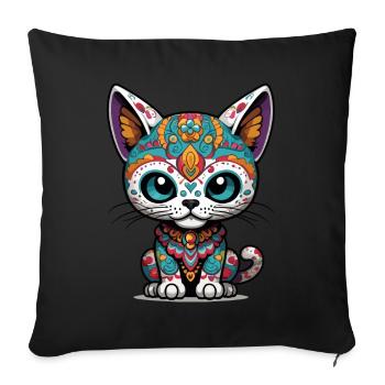 Kawaii chat emblématique Sugar Skull esthétique - Housse de coussin décorative 45 x 45 cm - noir - Devant