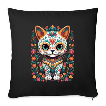 Kawaii Cat Sugar Skull Mexico Streetwear - Sofa pillowcase 17,3'' x 17,3'' (45 x 45 cm) - black - Front