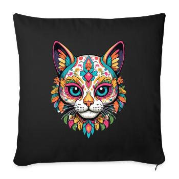 Katze Ikonischer Zuckerschädel Mexikanischer - Sofakissenbezug 45 x 45 cm - Schwarz - Vorne