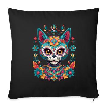Sugar Skull Cat Aesthetic Mexico Streetwear - Sofa pillowcase 17,3'' x 17,3'' (45 x 45 cm) - black - Front