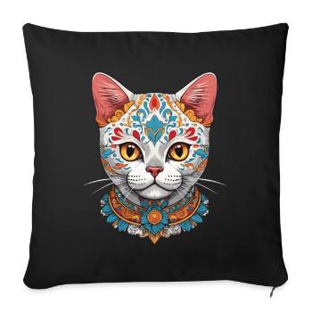 Katze Ikonischer Zuckerschädel Mexikanischer - Sofakissenbezug 45 x 45 cm - Schwarz - Vorne