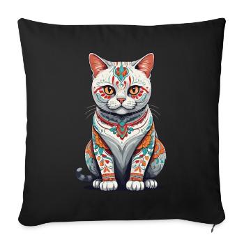 Chat Mexique Sugar Skull Streetwear Esthétique - Housse de coussin décorative 45 x 45 cm - noir - Devant