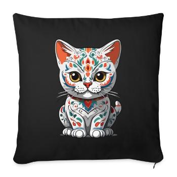 Ikonischer Zuckerschädel Katze Mexikanischer - Sofakissenbezug 45 x 45 cm - Schwarz - Vorne
