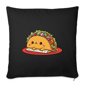 Kawaii Taco Cat Cinco De Mayo Nourriture Esthétique - Housse de coussin décorative 45 x 45 cm - noir - Devant