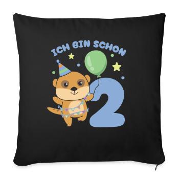 J’ai déjà 2 enfants d’anniversaire suricate - Housse de coussin décorative 45 x 45 cm - noir - Devant