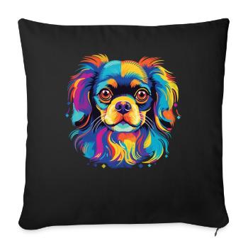 Aquarelle colorée épagneul tibétain - Housse de coussin décorative 45 x 45 cm - noir - Devant
