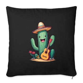 Cactus Mariachi Guitariste Cinco De Mayo - Housse de coussin décorative 45 x 45 cm - noir - Devant