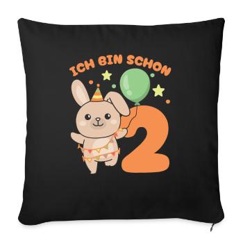 Ich bin schon 2 Hasen Geburtstags Kinder - Sofakissenbezug 45 x 45 cm - Schwarz - Vorne