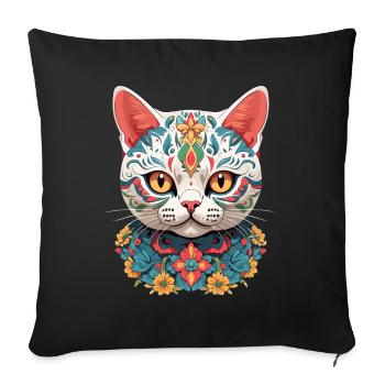 Chat Mexique Sugar Skull Streetwear Design - Housse de coussin décorative 45 x 45 cm - noir - Devant