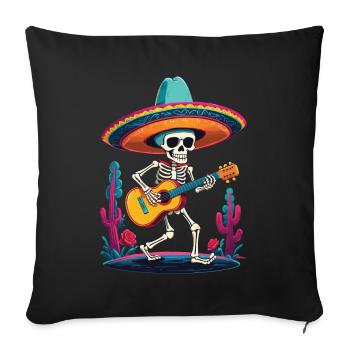 Skeleton Mexican Mariachi Guitar Player - Sofa pillowcase 17,3'' x 17,3'' (45 x 45 cm) - black - Front