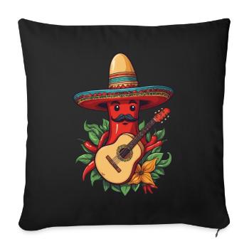 Chili Mariachi Guitariste Mexique Fiesta - Housse de coussin décorative 45 x 45 cm - noir - Devant