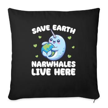 Sauvez la Terre Les narvals vivent ici Jour de la Terre - Housse de coussin décorative 45 x 45 cm - noir - Devant