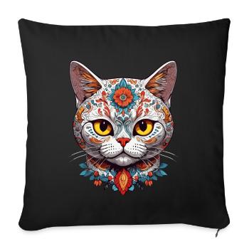 Ikonischer Zuckerschädel & Katze Mexiko Streetwear - Sofakissenbezug 45 x 45 cm - Schwarz - Vorne