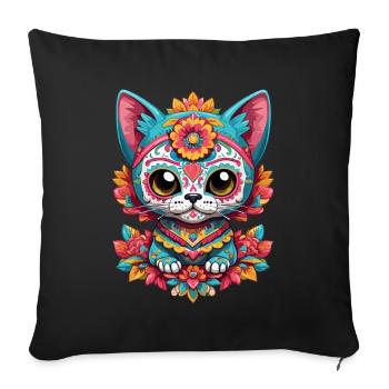 Kawaii Cat Iconic Sugar Skull Mexico - Sofa pillowcase 17,3'' x 17,3'' (45 x 45 cm) - black - Front