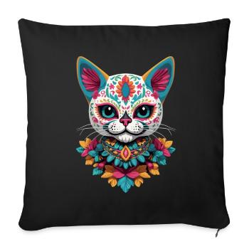 Katze Ikonischer Zuckerschädel Mexikanische Feste - Sofakissenbezug 45 x 45 cm - Schwarz - Vorne