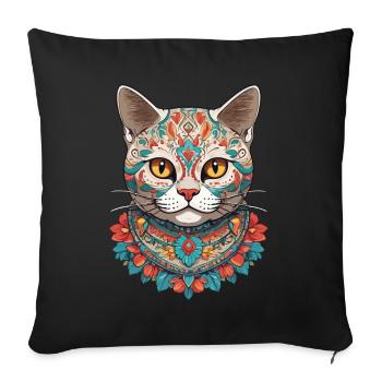 Sugar Skull Mexique chat Design esthétique - Housse de coussin décorative 45 x 45 cm - noir - Devant