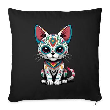 Ikonischer Zuckerschädel Mexiko Katze Design - Sofakissenbezug 45 x 45 cm - Schwarz - Vorne