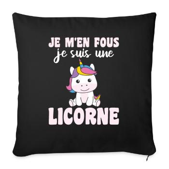 Je m'en fous je suis une licorne - süßes Einhorn - Sofakissenbezug 45 x 45 cm - Schwarz - Vorne