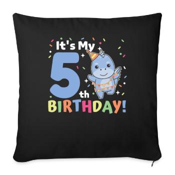 Dino for 5th birthday children five years old - Sofa pillowcase 17,3'' x 17,3'' (45 x 45 cm) - black - Front