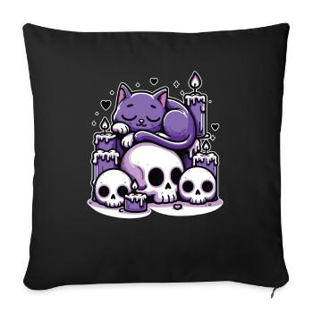 Kawaii Pastel Goth Mignon Chat Effrayant Bougies - Housse de coussin décorative 45 x 45 cm - noir - Devant