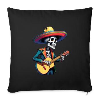 Mexican Mariachi Skeleton Guitarist Fiesta - Sofa pillowcase 17,3'' x 17,3'' (45 x 45 cm) - black - Front