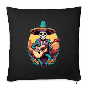Mexican Mariachi Skeleton Guitarist Fiesta - Sofa pillowcase 17,3'' x 17,3'' (45 x 45 cm) - black - Front