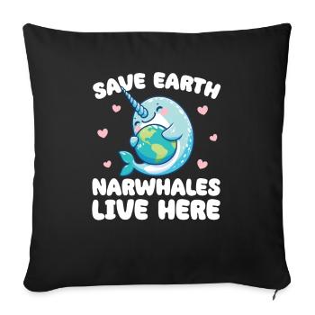 Sauvez la Terre Les narvals vivent ici Jour de la Terre - Housse de coussin décorative 45 x 45 cm - noir - Devant