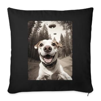 Selfie de chiens avec un vaisseau spatial extraterrestre - Housse de coussin décorative 45 x 45 cm - noir - Devant