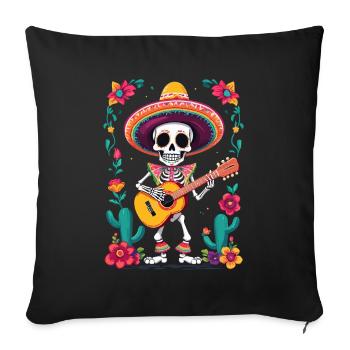 Mexican Mariachi Skeleton Guitarist Fiesta - Sofa pillowcase 17,3'' x 17,3'' (45 x 45 cm) - black - Front