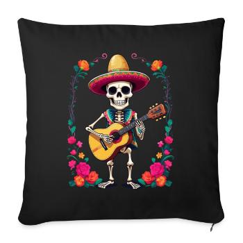 Mexican mariachi skeleton guitarist - Sofa pillowcase 17,3'' x 17,3'' (45 x 45 cm) - black - Front