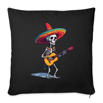 Guitariste squelette mariachi mexicain - Housse de coussin décorative 45 x 45 cm - noir - Devant