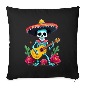 Mexican Mariachi Skeleton Guitarist Fiesta - Sofa pillowcase 17,3'' x 17,3'' (45 x 45 cm) - black - Front