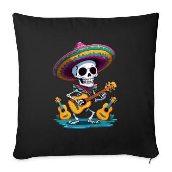 Joueur de guitare Mariachi mexicain squelette - Housse de coussin décorative 45 x 45 cm - noir - Devant