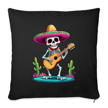 Mexican Mariachi Skeleton Guitarist Fiesta - Sofa pillowcase 17,3'' x 17,3'' (45 x 45 cm) - black - Front